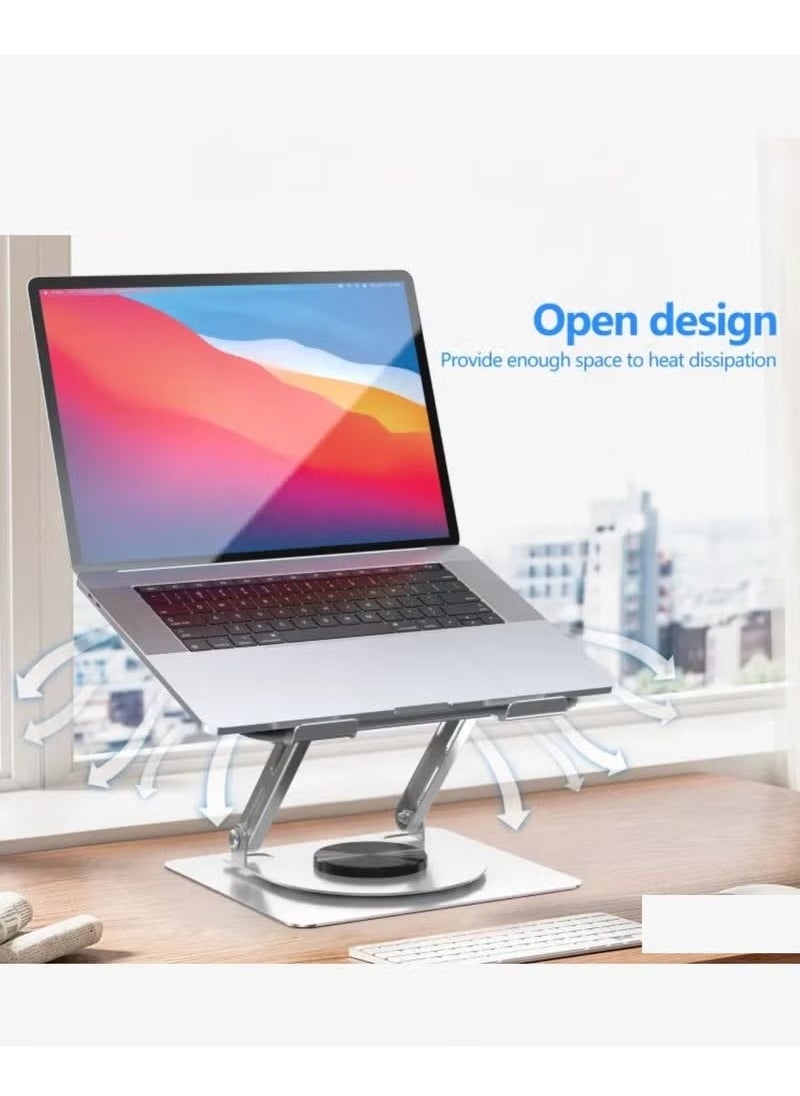 EH257 360° Rotatable Laptop Stand for Desk – Adjustable Carbon Steel Riser with Porous Heat Dissipation and Flexible Angle Adjustment – Ergonomic and Sturdy Notebook Holder for 11" to 17.3" Laptops – Durable Silver Finish for Home and Office Use