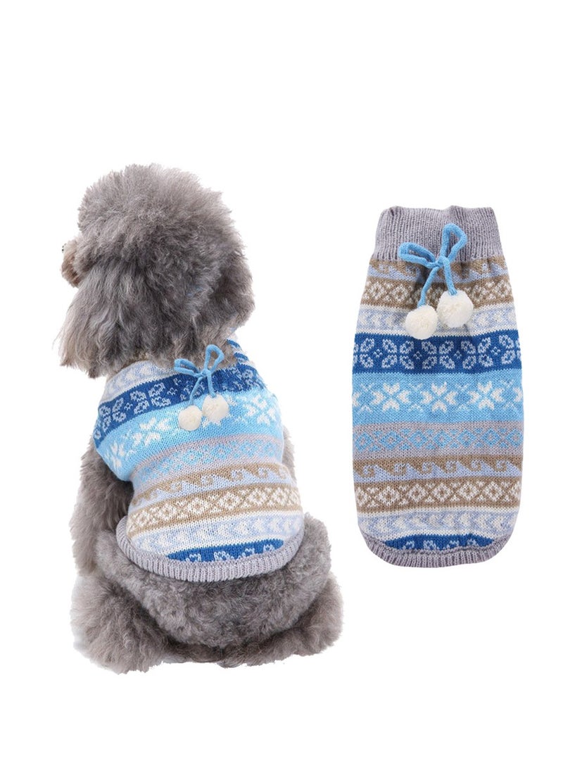 Loquat Squality Pet Supplies Dog Clothing Solid Color Floral High Neck Clothing Autumn And Winter Blue - Image 3