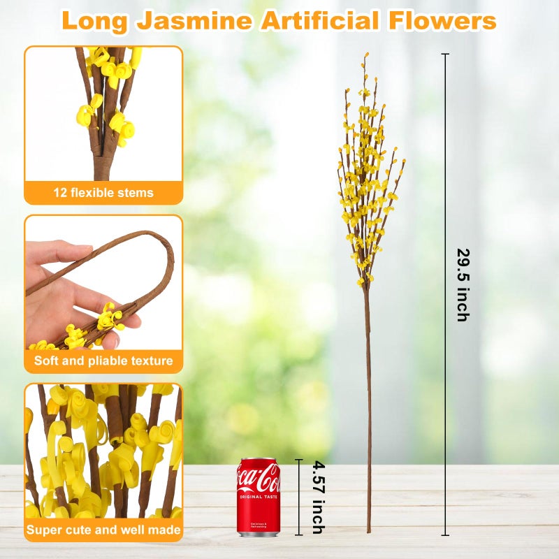 Wootkey 5 Pcs 29.5" Long Jasmine Artificial Yellow Flowers Fake Jasmine Flowers Bouquet Fall Stems for Vases Home Office DIY Floral Art Wedding Party Dried Fall Branches - Image 3