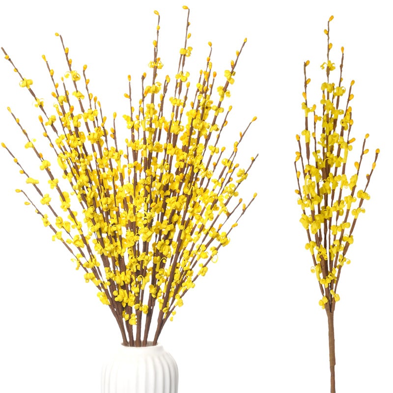 Wootkey 5 Pcs 29.5" Long Jasmine Artificial Yellow Flowers Fake Jasmine Flowers Bouquet Fall Stems for Vases Home Office DIY Floral Art Wedding Party Dried Fall Branches - Image 1