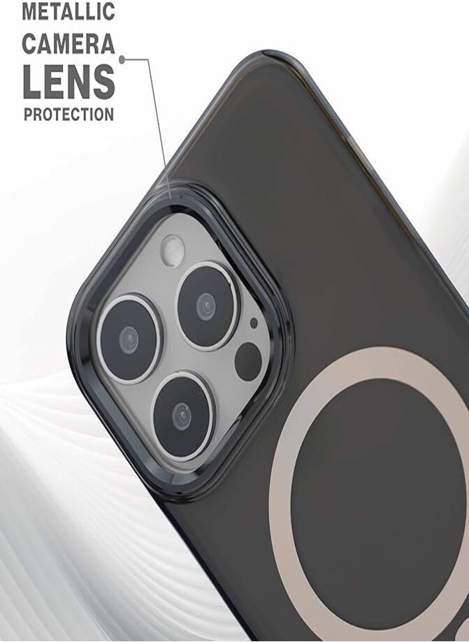Maxwell Electronics - Maxwell Crystalline Compatible with MagSafe Case for iPhone 15 Pro Max - Clear Drop-Proof Protective Cover with Metallic Camera Lens Protection, Wireless Charging Compatible (Black) - Image 1
