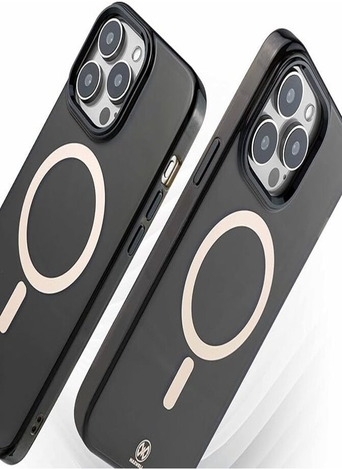Maxwell Electronics - Maxwell Crystalline Compatible with MagSafe Case for iPhone 15 Pro Max - Clear Drop-Proof Protective Cover with Metallic Camera Lens Protection, Wireless Charging Compatible (Black) - Image 1