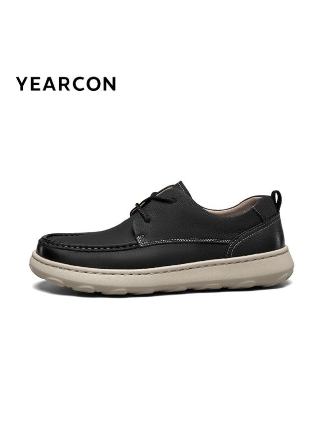 YEARCON Yierkang Autumn New Comfortable Lightweight British Style Men's Shoes Soft Surface Thick-soled Casual Leather Shoes 56916w Black 42 - Image 3
