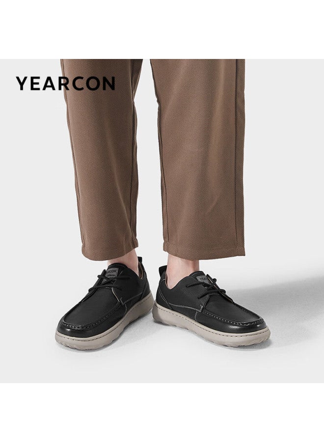 YEARCON Yierkang Autumn New Comfortable Lightweight British Style Men's Shoes Soft Surface Thick-soled Casual Leather Shoes 56916w Black 42 - Image 2