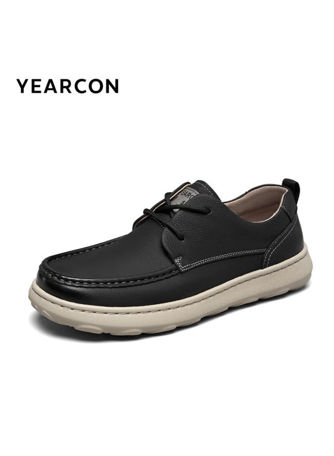 YEARCON Yierkang Autumn New Comfortable Lightweight British Style Men's Shoes Soft Surface Thick-soled Casual Leather Shoes 56916w Black 42 - Image 4