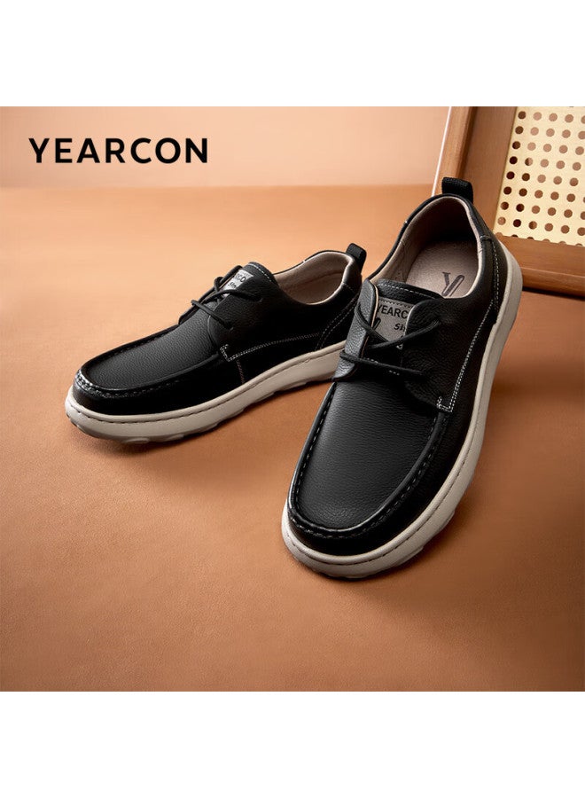 YEARCON Yierkang Autumn New Comfortable Lightweight British Style Men's Shoes Soft Surface Thick-soled Casual Leather Shoes 56916w Black 42 - Image 1