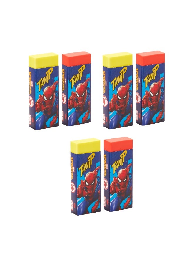 SPIDERMAN Marvel Spiderman Pastel Eraser Set - PVC Free, Dust-Free, Non-Toxic, Soft on Paper – Set of 3 Packs (6 Erasers) - Image 2