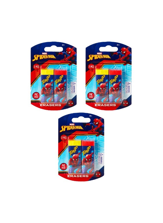 SPIDERMAN Marvel Spiderman Pastel Eraser Set - PVC Free, Dust-Free, Non-Toxic, Soft on Paper – Set of 3 Packs (6 Erasers) - Image 1