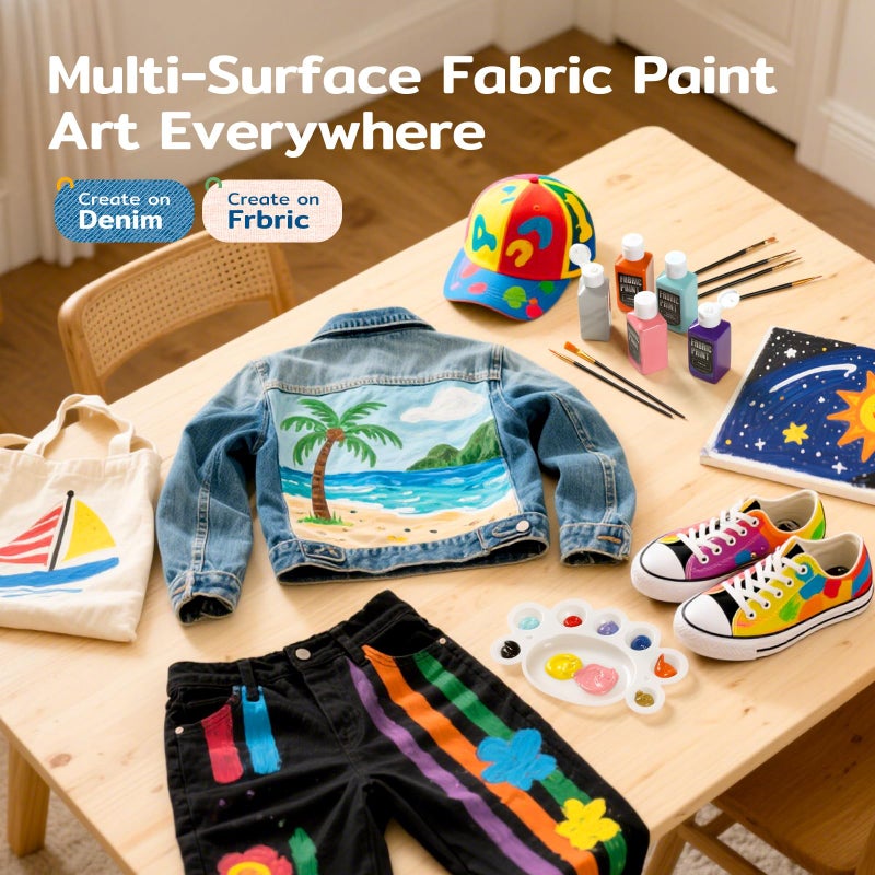 TMOL Fabric Paint Set - Permanent & Washer Safe, 18 Vibrant Colors, in Bottles (60ml/2oz), Non-Toxic Certified Fabric Paint with Brushes & Stencils, Textile Paint for Clothes, DIY Projects & Art - Image 2