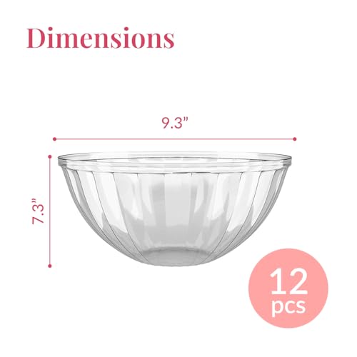 Prestee Clear Plastic Serving Bowls, 48 Oz. 12 Pack - Round Disposable Bowls, Punch, Party, Chip Bowl Containers - for Candy, Salads, Parties, & Serving Food - Large Salad Bowl Dish for Eating - Image 3