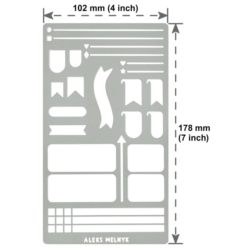 Aleks Melnyk No.62 Metal Bullet Journaling Stencil â€“ Reusable Stainless Steel Template for Planner, Scrapbooking, Habit Tracker, Weekly Spread - Image 4