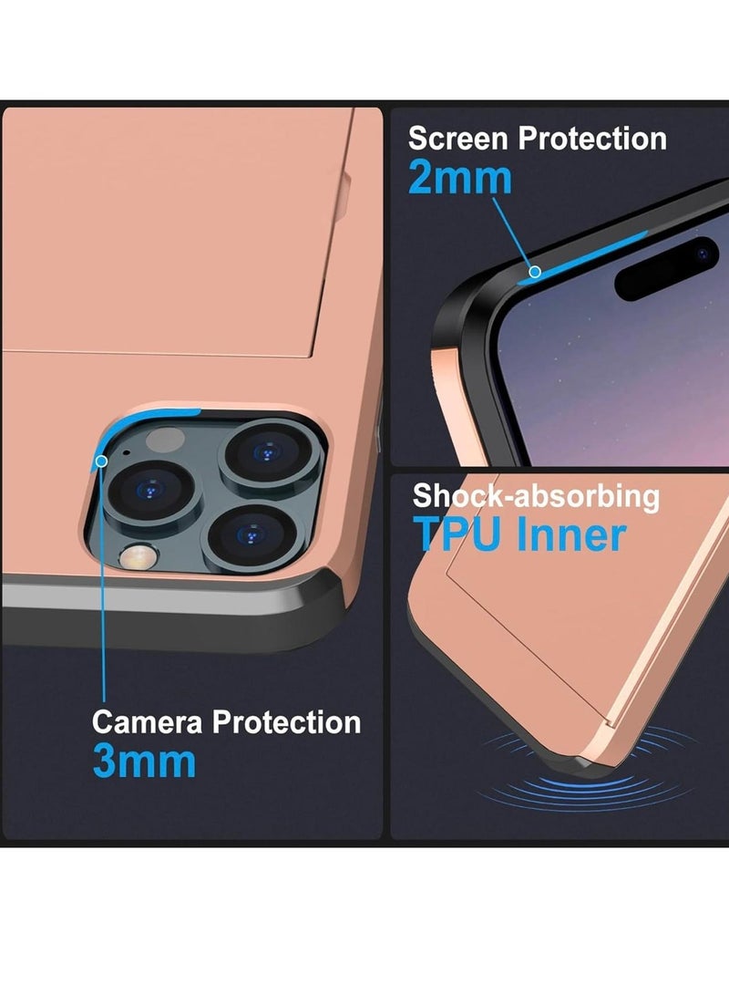 GULFLINK iPhone 15 Pro Case with Card Holder Heavy Duty Protective Dual Layer Shockproof Hidden Card Slot Wallet Case Gold  - Image 5