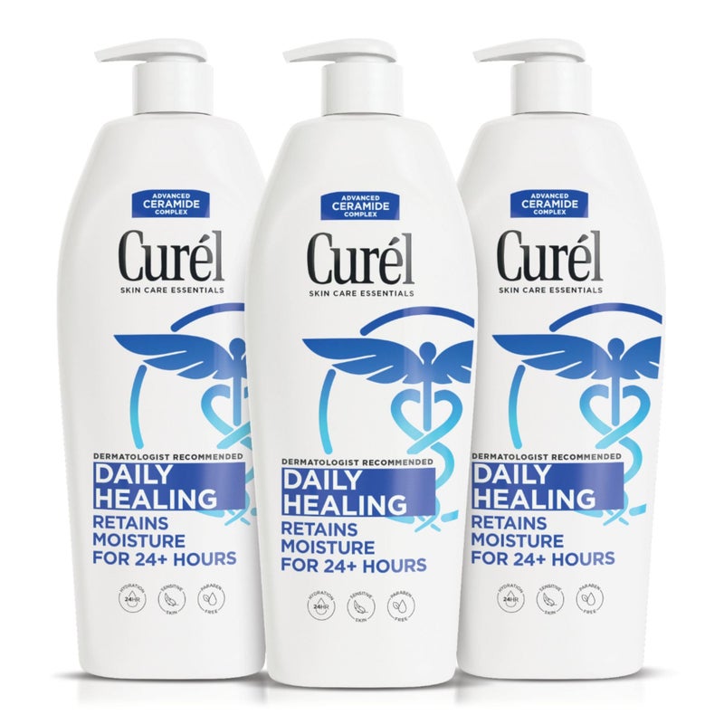 Curel Daily Healing Body Lotion for Dry Skin, Hydrating Body Lotion with Advanced Ceramides Complex, Dermatologist Recommended, 13 Oz, Pack of 3 - Image 1