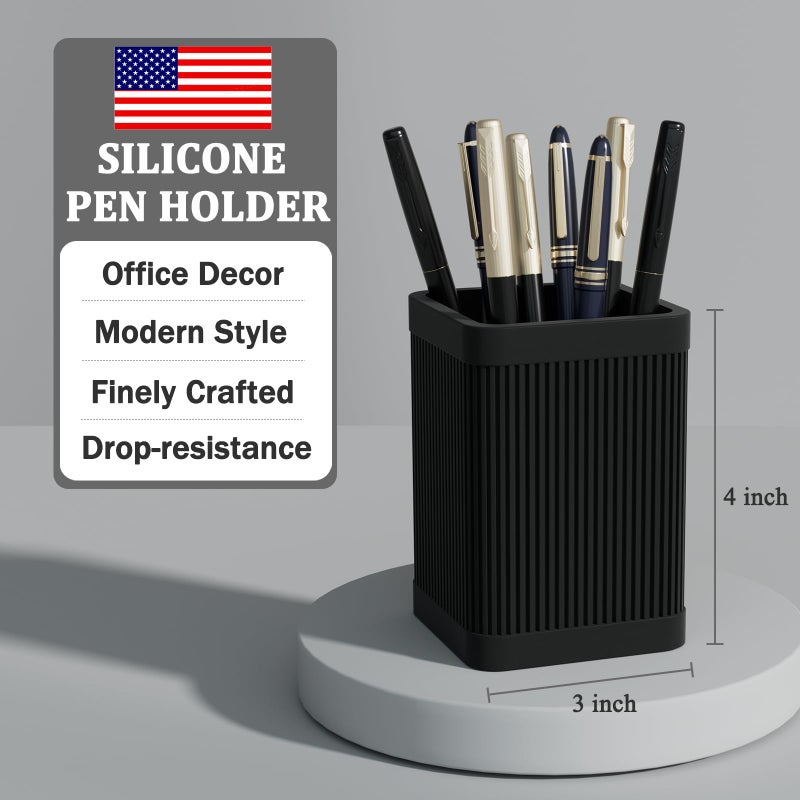 HighHerz Aesthetic Pen Holder For Desk, Modern Silicone Pencil Holder, Stylish Office Desk Decor, Made of 5 mm Thickened Premium Silicone, Office Desk Organizer And Accessories (Black) - Image 4