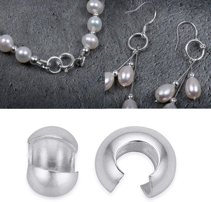 Swess Silver Crimp Covers 200PCS 4mm Crimp Beads Knot Covers 200PCS for Jewelry Making 200Pcs - Image 3