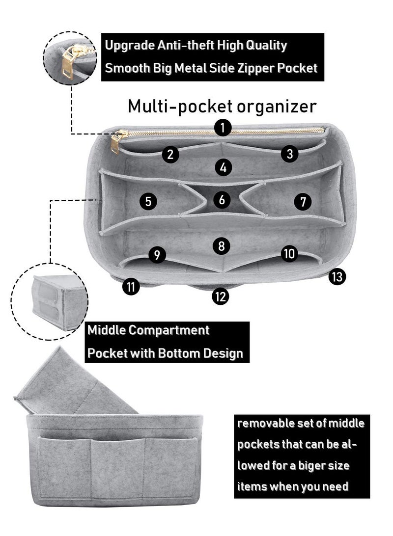 XiuWoo Felt Purse Insert Bag Cosmetic Makeup Organizer Bag In Bag For Handbag Purse Organizer Fits Speedy Neverfull  for Womens Handbag Travel Tote Hobo Bag Storage Purse Liner Divider for Any Brand Tote  - Image 3