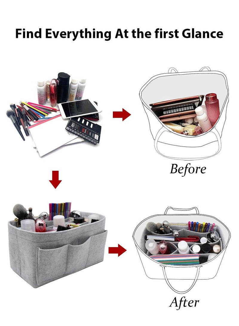 XiuWoo Felt Purse Insert Bag Cosmetic Makeup Organizer Bag In Bag For Handbag Purse Organizer Fits Speedy Neverfull  for Womens Handbag Travel Tote Hobo Bag Storage Purse Liner Divider for Any Brand Tote  - Image 5