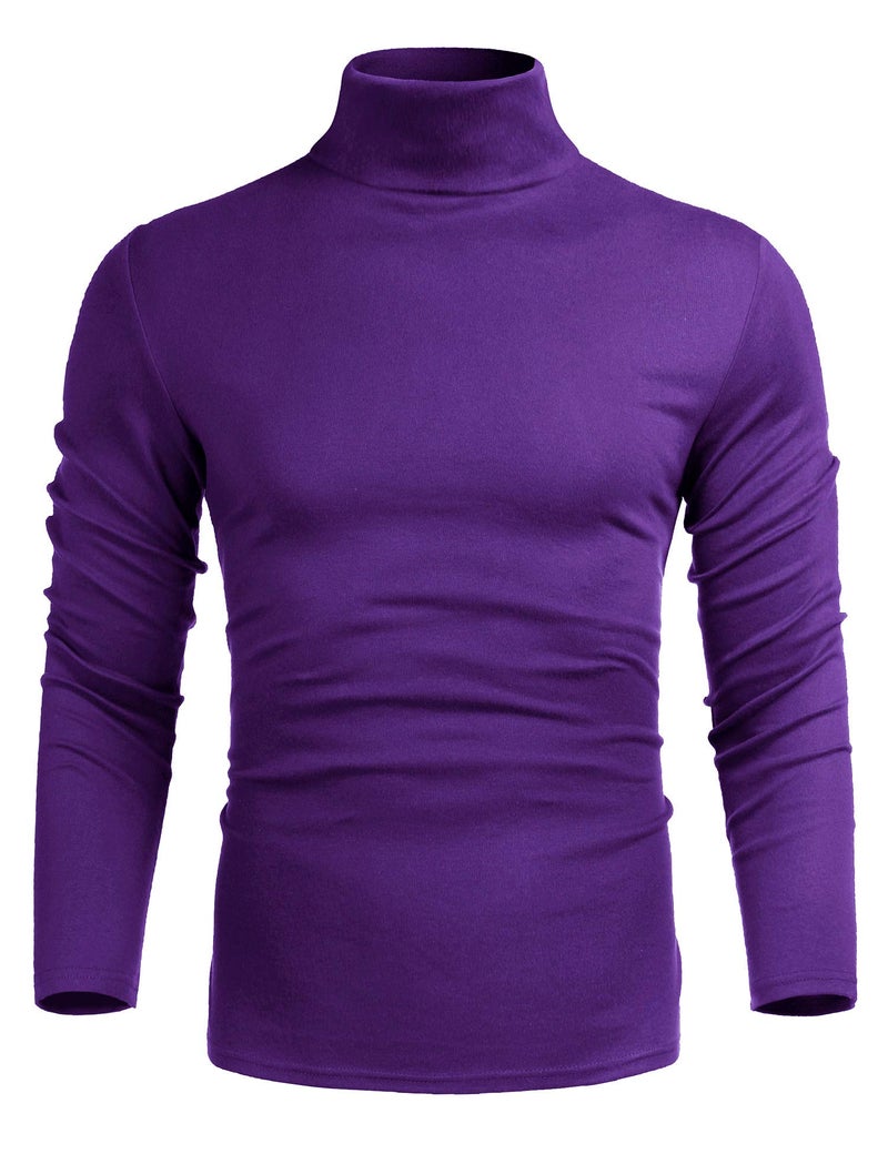 Poriff Mens Casual Basic Knitted Turtleneck Slim Fit Pullover Thermal Sweaters Purple L - Image 2
