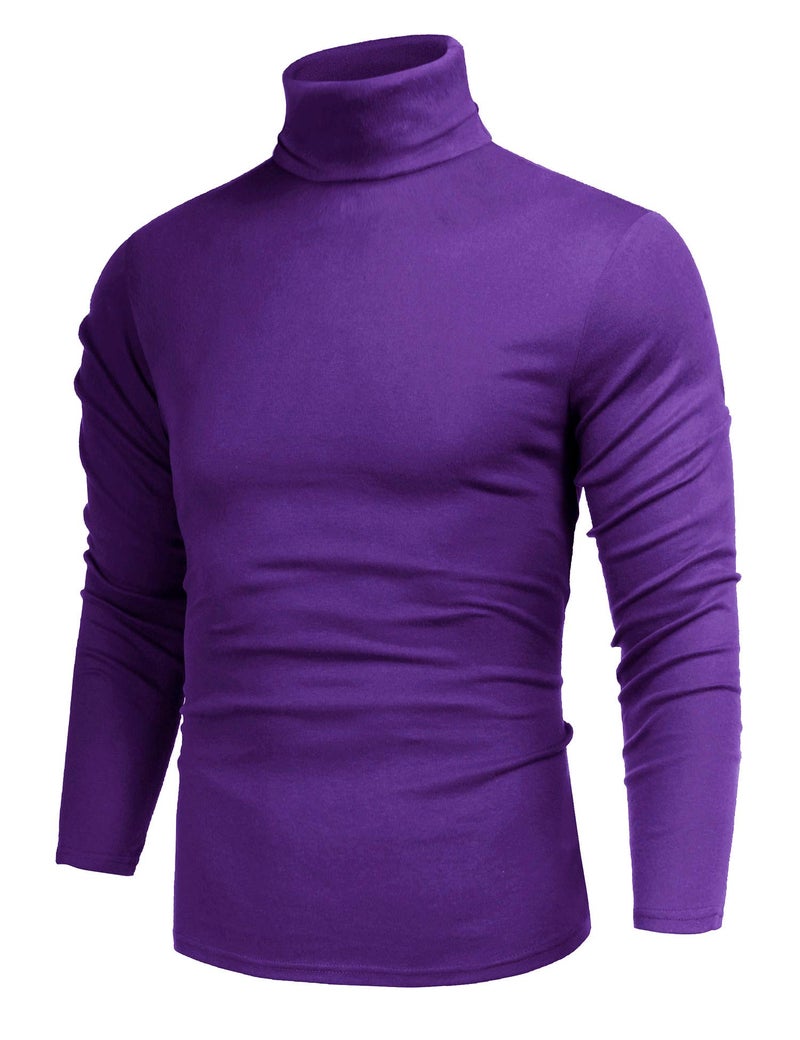Poriff Mens Casual Basic Knitted Turtleneck Slim Fit Pullover Thermal Sweaters Purple L - Image 1