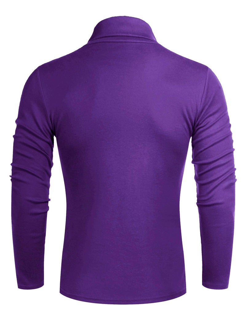 Poriff Mens Casual Basic Knitted Turtleneck Slim Fit Pullover Thermal Sweaters Purple L - Image 3