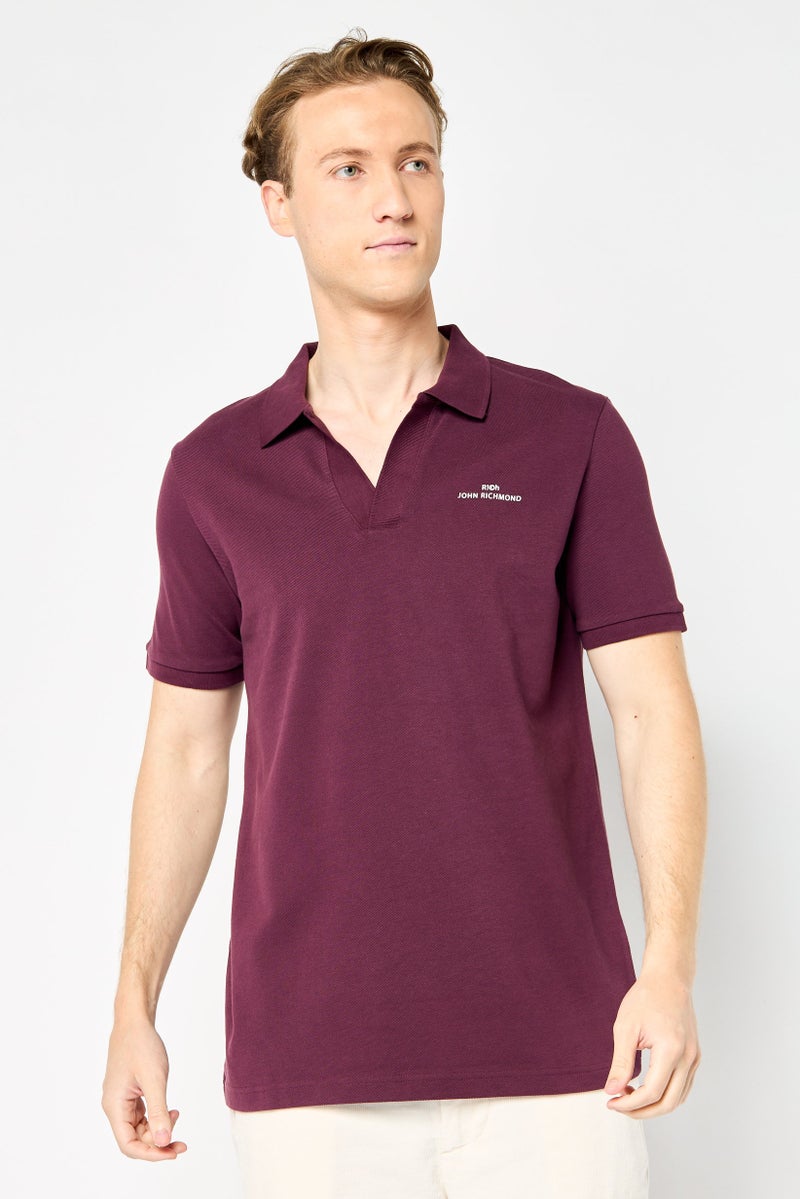 JOHN RICHMOND تي شيرت بولو بأكمام قصيرة بتصميم عادي للرجال، مارون - Image 1