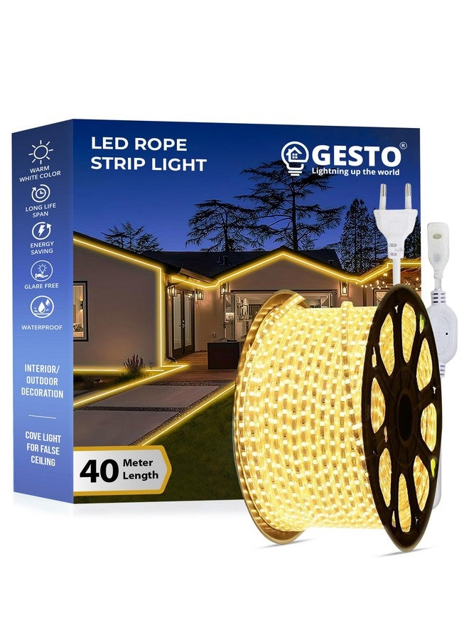 الجستو Gesto 40 Meter Rope Led Strip Lights - أضواء خارجية مقاومة للماء لتزيين الشرفة والديكور المنزلي والديكور الداخلي | أضواء زخرفية لتزيين ديوالي، ضوء كوف للسقف (أبيض دافئ) - Image 1