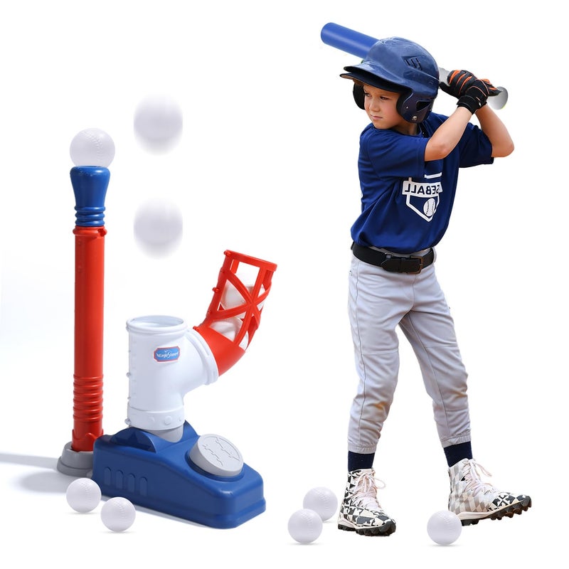 EagleStone Baseball Teeï¼ŒT-Ball Set for Kids Ages 3-5, Toddler Baseball Set with Step-On Pitching Machine, Adjustable Batting Tee, Bat and 6 Balls - Perfect Outdoor Christmas Toys Gift for Boys - Image 1