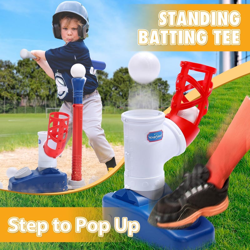 EagleStone Baseball Teeï¼ŒT-Ball Set for Kids Ages 3-5, Toddler Baseball Set with Step-On Pitching Machine, Adjustable Batting Tee, Bat and 6 Balls - Perfect Outdoor Christmas Toys Gift for Boys - Image 2