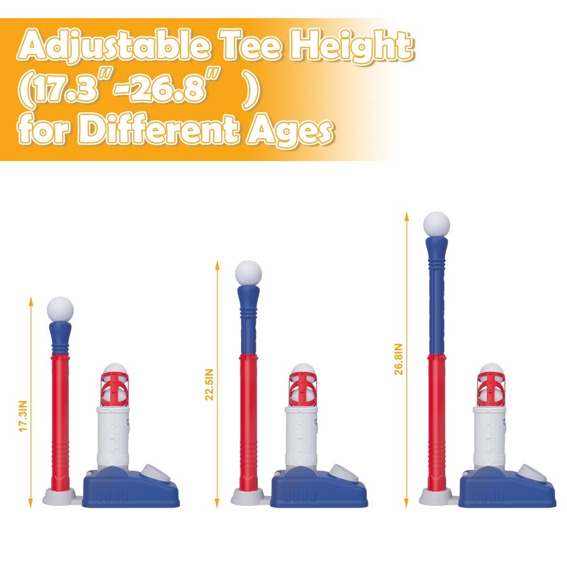 EagleStone Baseball Teeï¼ŒT-Ball Set for Kids Ages 3-5, Toddler Baseball Set with Step-On Pitching Machine, Adjustable Batting Tee, Bat and 6 Balls - Perfect Outdoor Christmas Toys Gift for Boys - Image 4