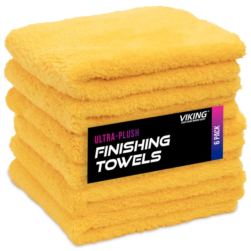 VIKING Microfiber Cleaning Cloth for Car Detailing Ultra Plush Finishing Microfiber Towels for Car Cleaning Supplies Yellow 16 inch x 16 inch 6 Pack