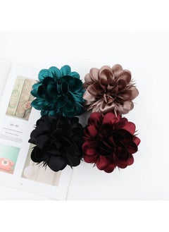 Cinaci Cinaci 4 Pack Big Large Satin Rose Floral Flower Plastic Hair Claws Clips Bow Barrettes Clamps Bun Chignon Updo Holders Hair Accessories for Women Girls  - Image 4