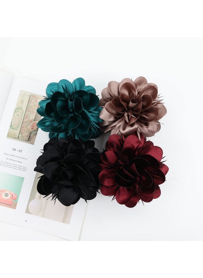 Cinaci 4 Pack Big Large Satin Rose Floral Flower Plastic Hair Claws Clips Bow Barrettes Clamps Bun Chignon Updo Holders Hair Accessories for Women Girls - Image 4