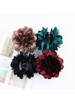 Cinaci Cinaci 4 Pack Big Large Satin Rose Floral Flower Plastic Hair Claws Clips Bow Barrettes Clamps Bun Chignon Updo Holders Hair Accessories for Women Girls  - Image 5