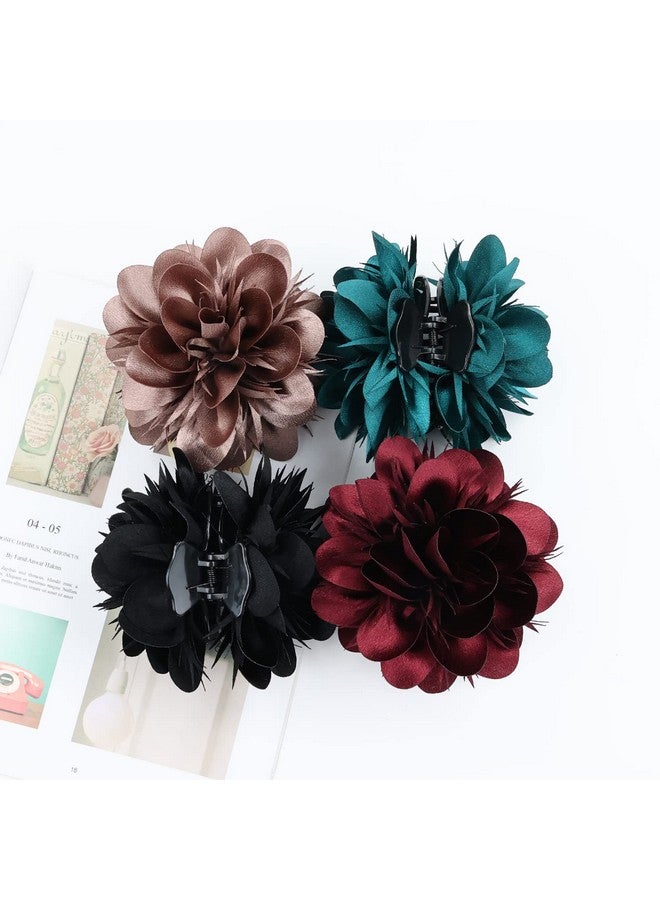 Cinaci 4 Pack Big Large Satin Rose Floral Flower Plastic Hair Claws Clips Bow Barrettes Clamps Bun Chignon Updo Holders Hair Accessories for Women Girls - Image 5