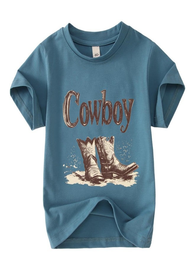 KEKEMI Toddler Baby Boys Cowboy Shirts Western Retro Graphic T Shirt Rodeo Party Outfit Summer Tees Short Sleeve Tops Clothes(Blue,18-24Months) - Image 1