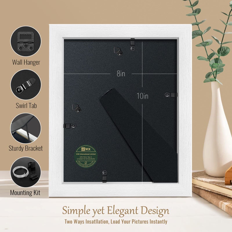 VCK إطار ملصق VCK 8x10 أبيض - عبوة 2 إطار صورة من الخشب الصلب مع زجاج أكريليك مصقول للتعليق على الحائط - Image 3