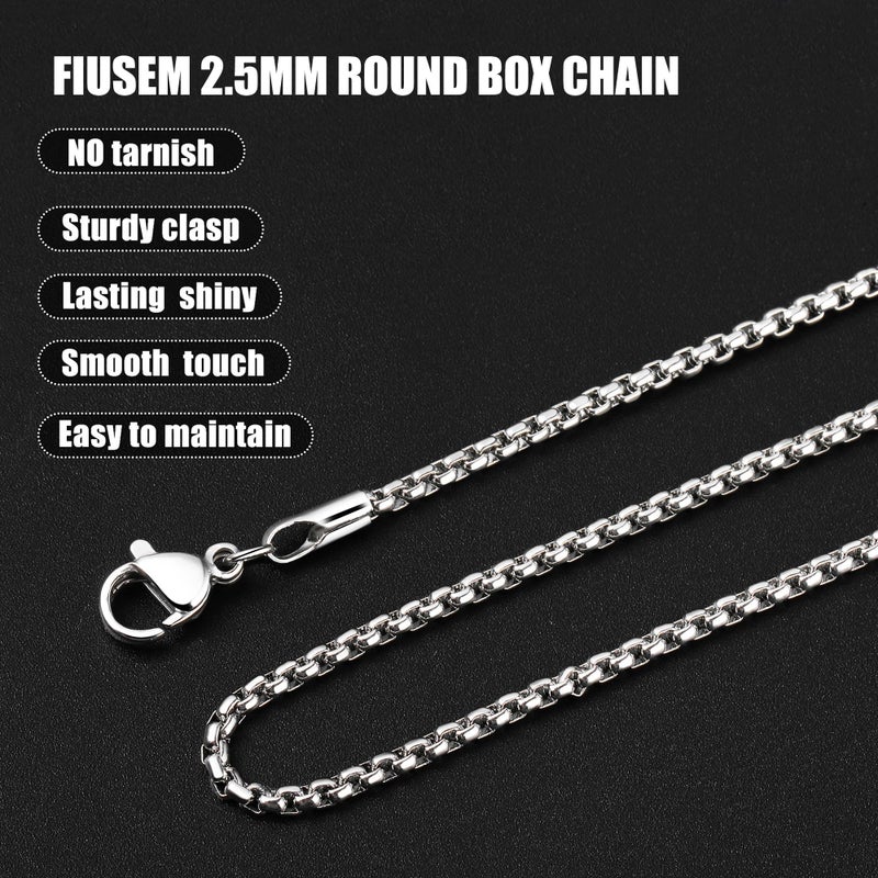 Fiusem Silver Tone Chain for Men, 2.5mm Mens Chain Necklaces, Stainless Steel Box Chain Necklace for Men and Women, Mens Necklace 24 Inch - Image 5
