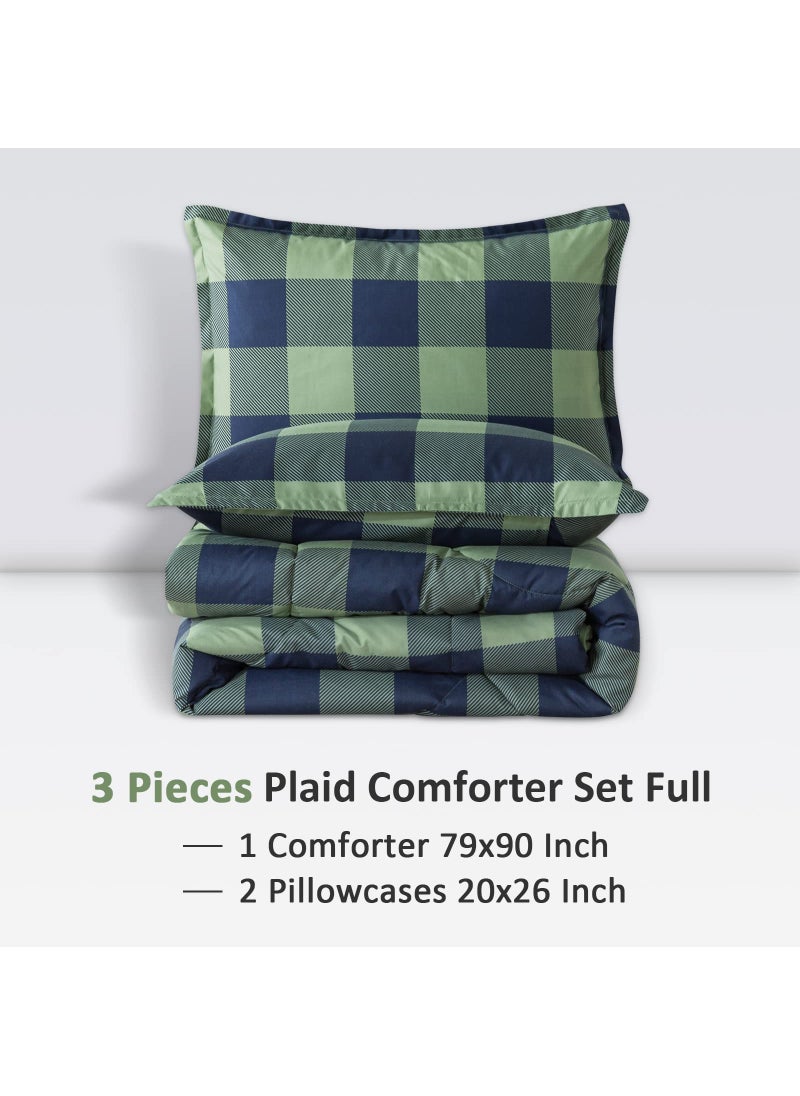 Andency Andency Green Plaid Comforter Full (79x90Inch)  3 Pieces (1 Plaid Comforter and 2 Pillowcases) Buffalo Check Plaid Comforter Set  Geometric Checkered Comforter Bedding Set  - Image 2