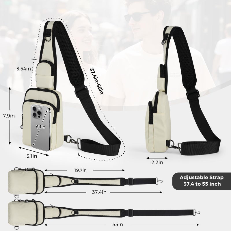 VADOO Sling Bag, Crossbody Bag with Zipper Lock, RFID Blocking & Water Resistant for Men and Women(Beige) - Image 4