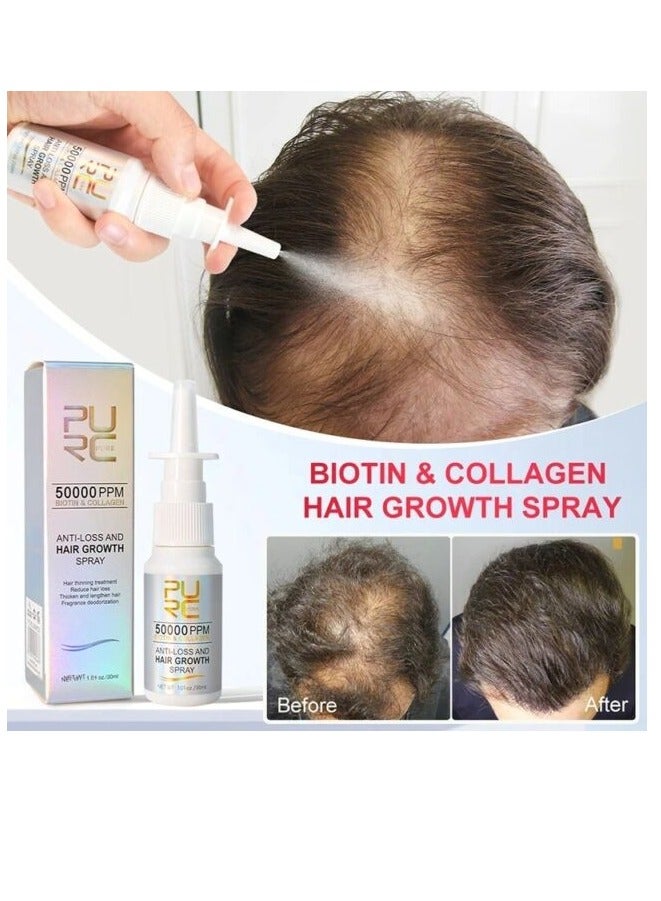 PURC بخاخ مضاد لتساقط الشعر ونمو الشعر علاج ترقق الشعر تقليل تساقط الشعر تكثيف الشعر وتطويله معطر للشعر إزالة الروائح الكريهة 50000 جزء في المليون بخاخ نمو الشعر بالبيوتين والكولاجين مصل نمو الشعر 30 مل - Image 3