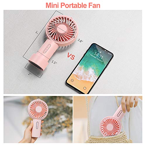 IPOW Mini Handheld Fan Personal Portable Fan 3 Speed Adjustable Angle Removable Base Lanyard USB Recharging Battery Operated Small Desk Cooling Face Fan for Home Camping Disney Travel Peach Pink - Image 5