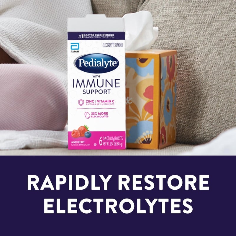 Pedialyte with Immune Support, Electrolyte Drink Powder with Vitamin C and Zinc, Advanced Hydration, Mixed Berry, 36 Powder Packets - Image 4
