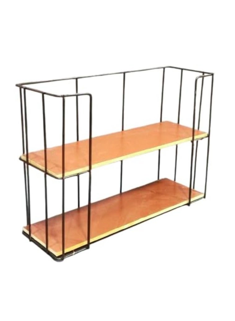 eBasket Metal kitchen organizer and two-tier spice rack, coffee corner organizer, spice jars and sauce bottles, coffee mug organizer and holder, wooden shelves - Image 2