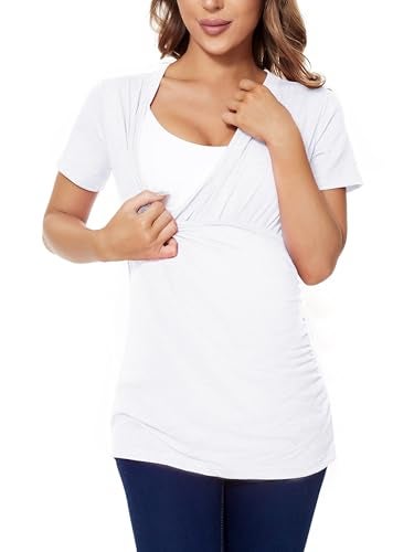 Liu & Qu Womens Maternity Nursing Tops Short Sleeve Breastfeeding Shirts Heather V Neck Clothes - Image 2
