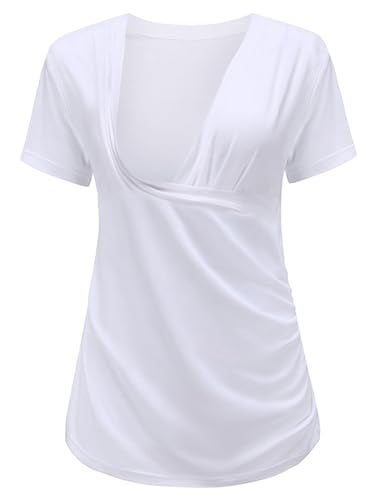Liu & Qu Womens Maternity Nursing Tops Short Sleeve Breastfeeding Shirts Heather V Neck Clothes - Image 1