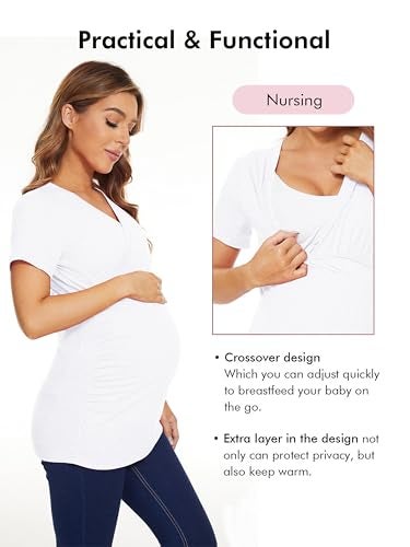 Liu & Qu Womens Maternity Nursing Tops Short Sleeve Breastfeeding Shirts Heather V Neck Clothes - Image 4
