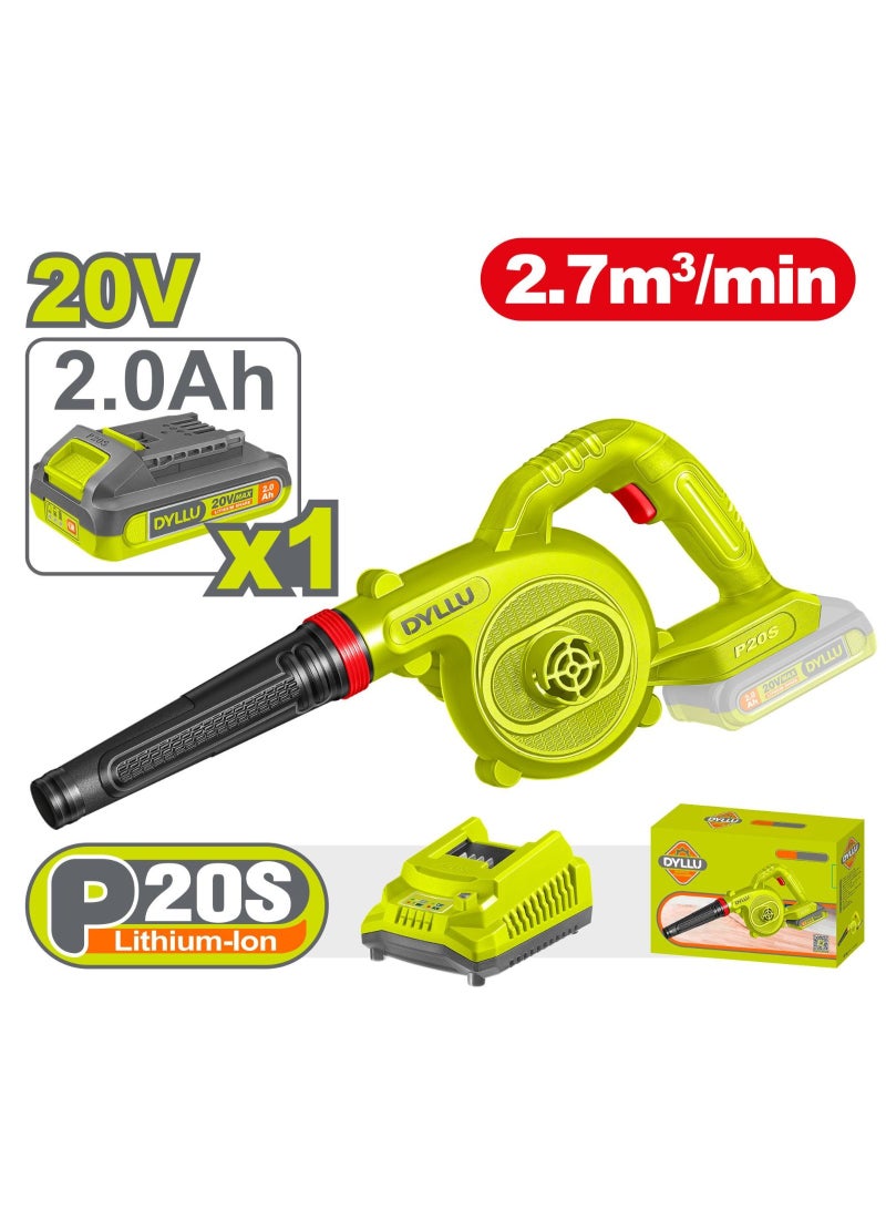 DYLLU P20S 20V Cordless Leaf Blower, 2.7m³/min Air Volume, Lightweight with 2.0Ah Battery