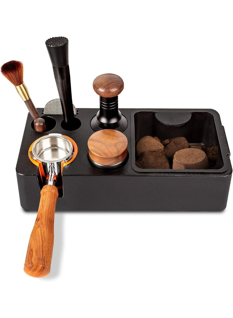 محطة تنظيم وضغط الإسبريسو 8 في 1 – صندوق تنظيم ضاغط وهراسة القهوة مع قاعدة غير قابلة للانزلاق – Tamper Station لحامل البورتافلتر مقاس 51–58 مم – محطة باريستا احترافية لحامل التامبر وموزع الإسبريسو - Image 1