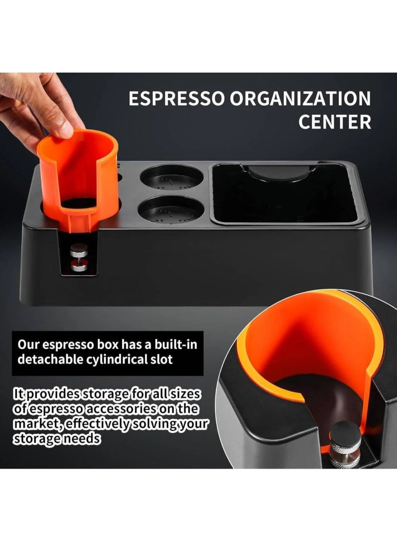 محطة تنظيم وضغط الإسبريسو 8 في 1 – صندوق تنظيم ضاغط وهراسة القهوة مع قاعدة غير قابلة للانزلاق – Tamper Station لحامل البورتافلتر مقاس 51–58 مم – محطة باريستا احترافية لحامل التامبر وموزع الإسبريسو - Image 3