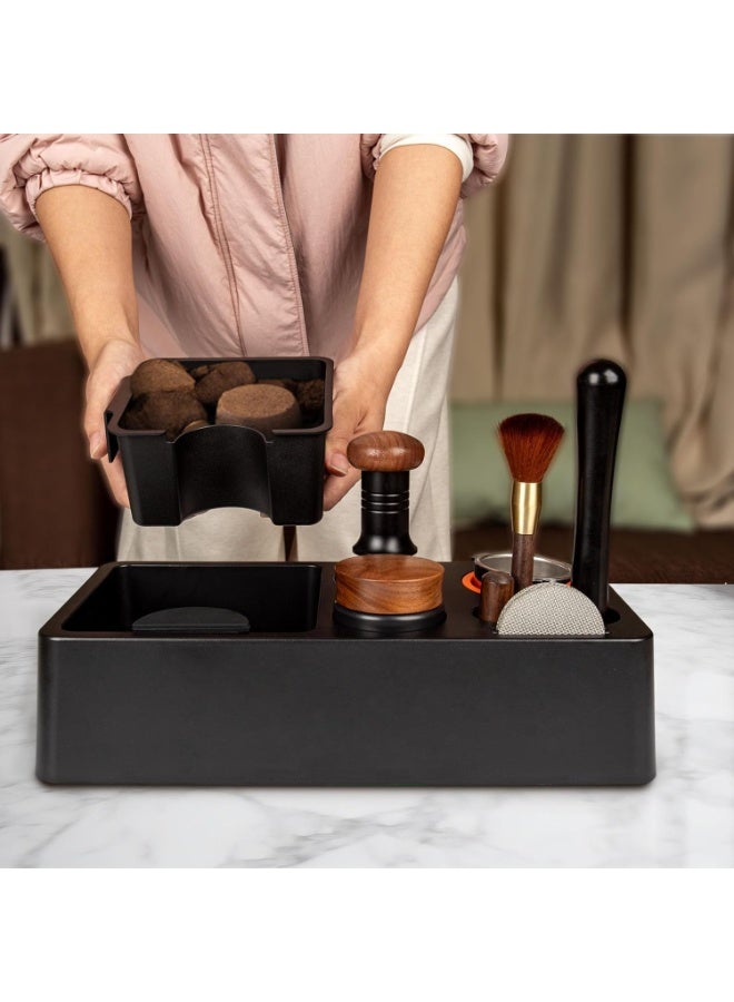 محطة تنظيم وضغط الإسبريسو 8 في 1 – صندوق تنظيم ضاغط وهراسة القهوة مع قاعدة غير قابلة للانزلاق – Tamper Station لحامل البورتافلتر مقاس 51–58 مم – محطة باريستا احترافية لحامل التامبر وموزع الإسبريسو - Image 2